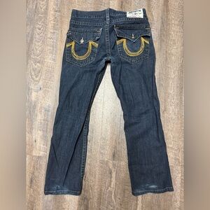 Size 33 True Religion Dark Wash Jeans with Gold Stitching